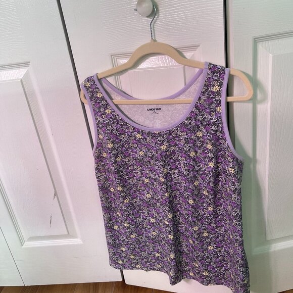 Lands End Lavender Print Tank Top 1X - Picture 1 of 5
